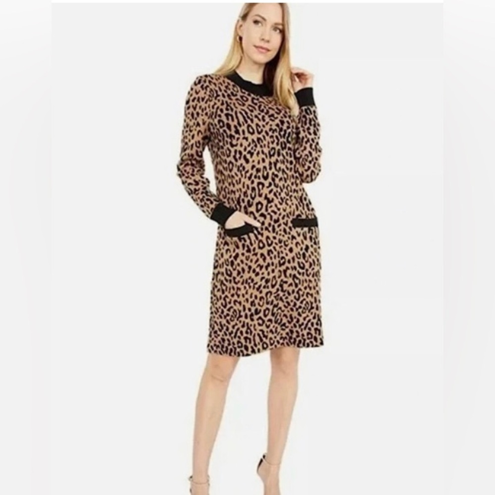 EUC J.Crew Leopard Print Long Sleeve Sweater Dress